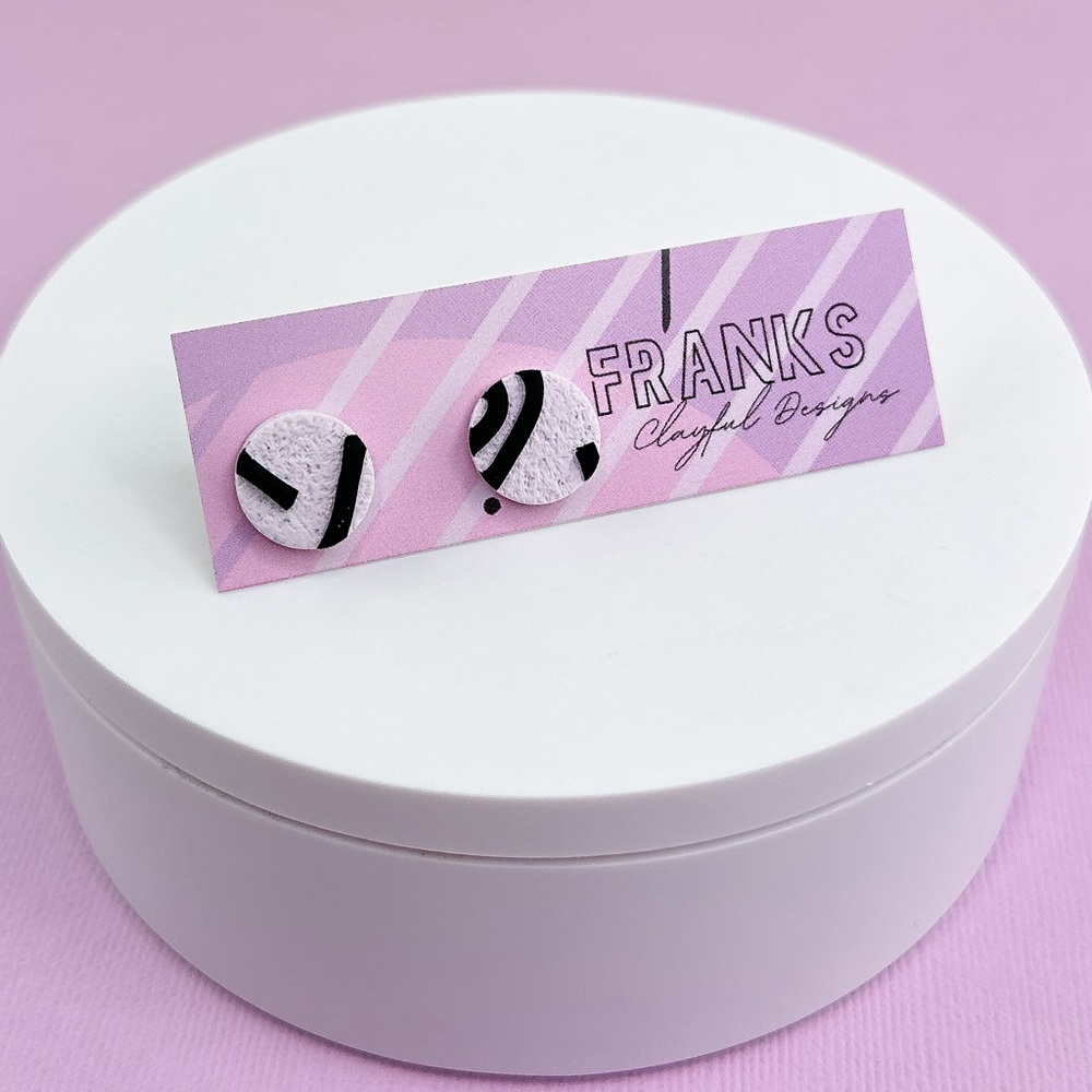 Funky Abstract Unique Handmade Polymer Clay Round Stud Earrings